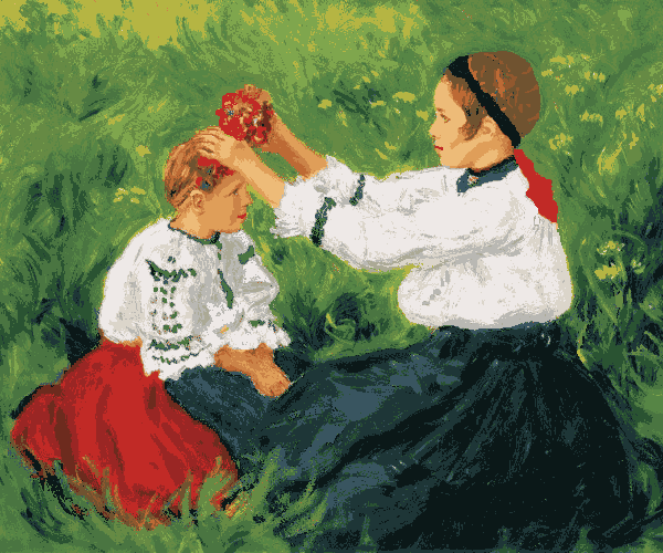 lányok a réten kivarrható gobelin (fe 094)
