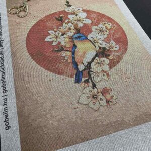 Kék madár japán stílusú festmény kivarrható gobelin (MG-255)
