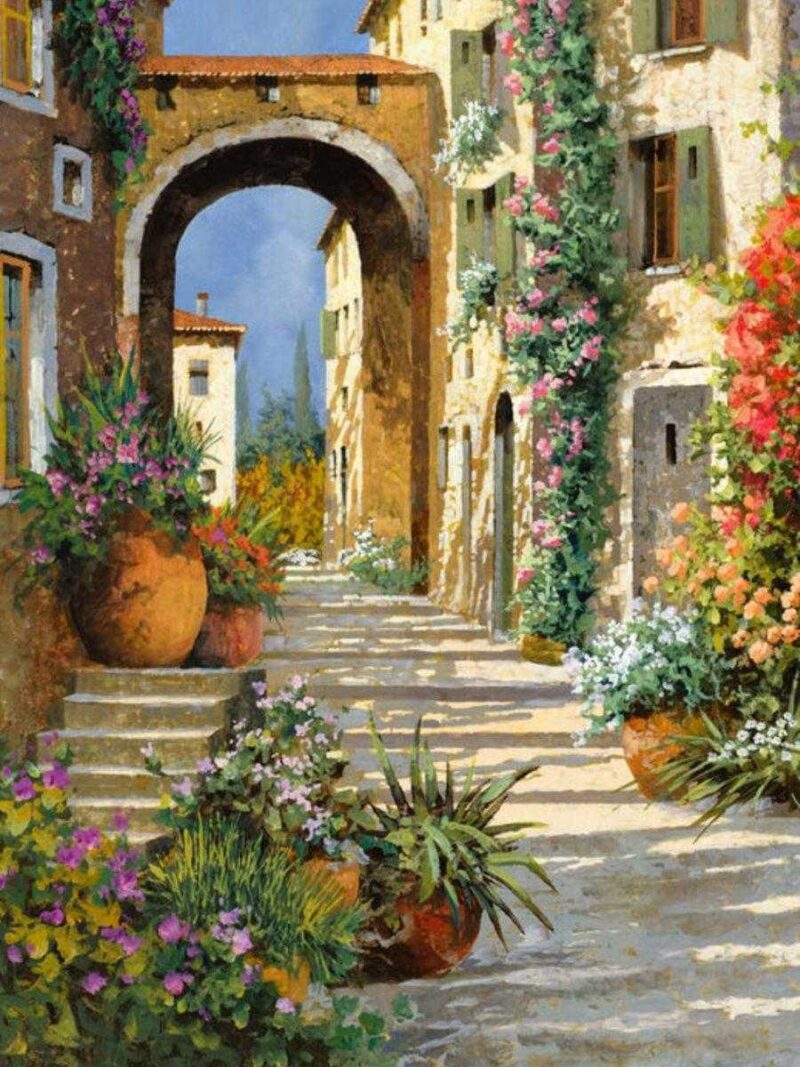 mediterrán boltív kivarrható gobelin (mg 325a) tű alapon 30x40 cm