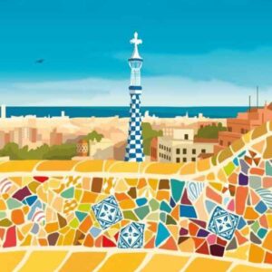 Güell Park-Barcelona kivarrható gobelin (MG-463-A) tű alapon 18x24 cm