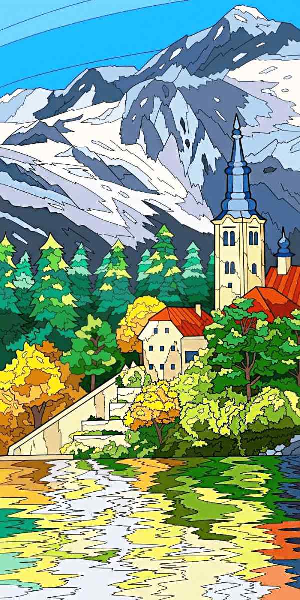 hegyvidéki templom kivarrható gobelin (mg 684)