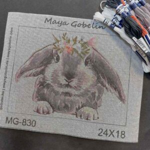 nyuszi virágkoszorúban kivarrható gobelin (mg 830)