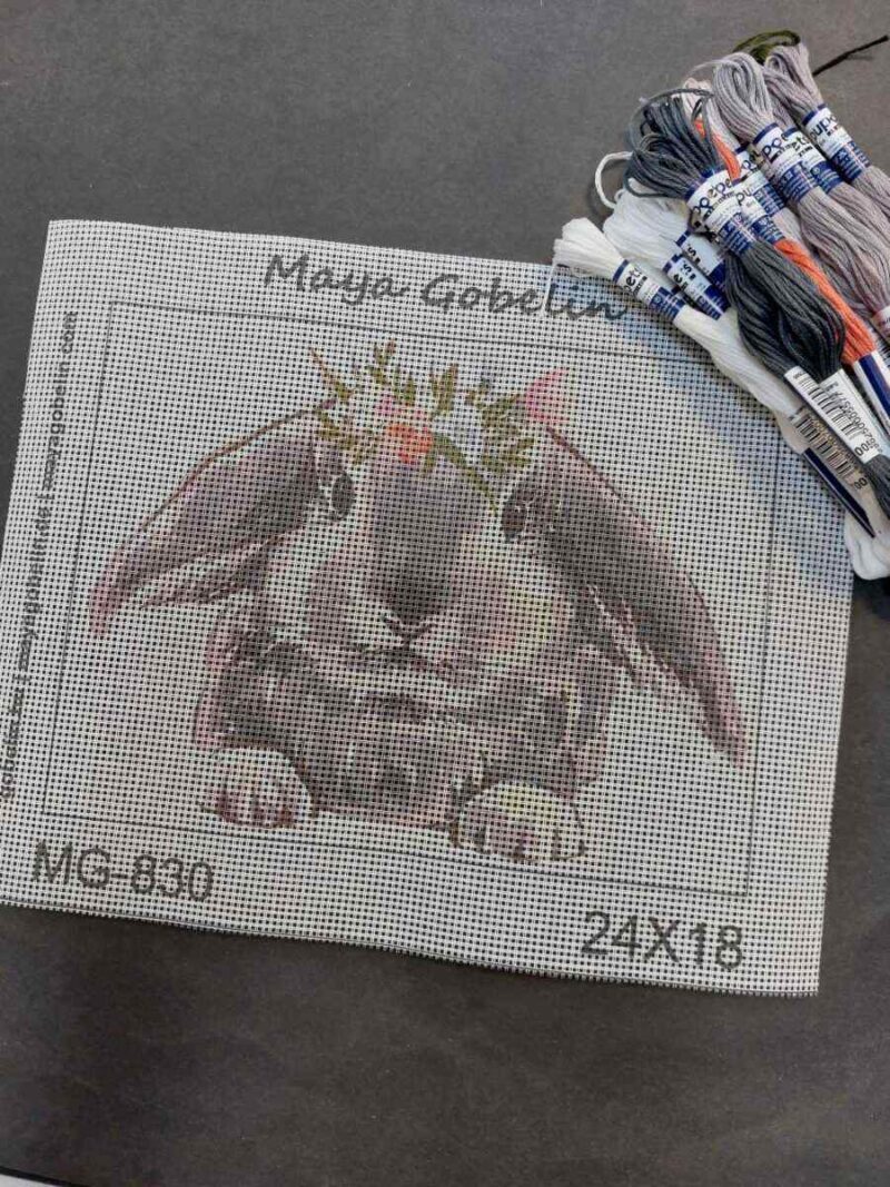 nyuszi virágkoszorúban kivarrható gobelin (mg 830)