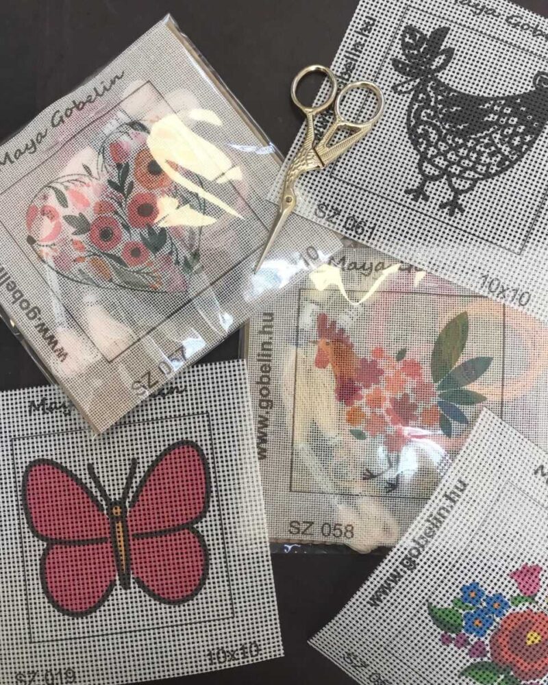 szív minta virágokkal kivarrható gobelin 10x10 cm es szett fonallal (sz 057)