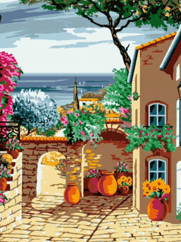 mediterrán udvar kivarrható gobelin (mg 064)