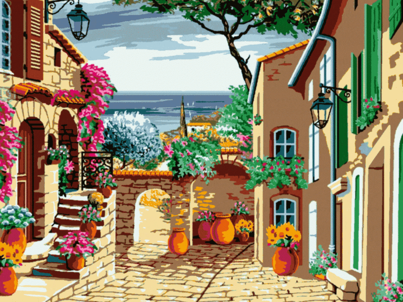 mediterrán udvar kivarrható gobelin (mg 064)