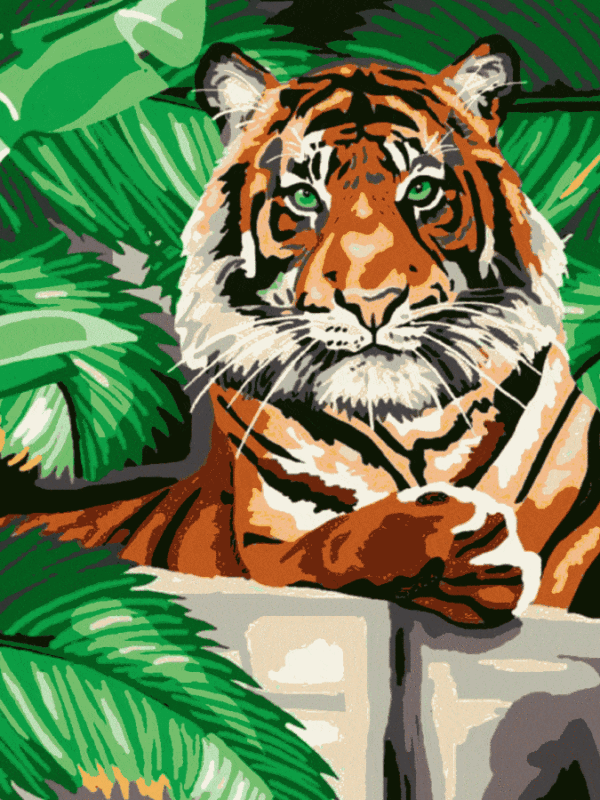 tigris a pálmalevelek között kivarrható gobelin (mg 138)