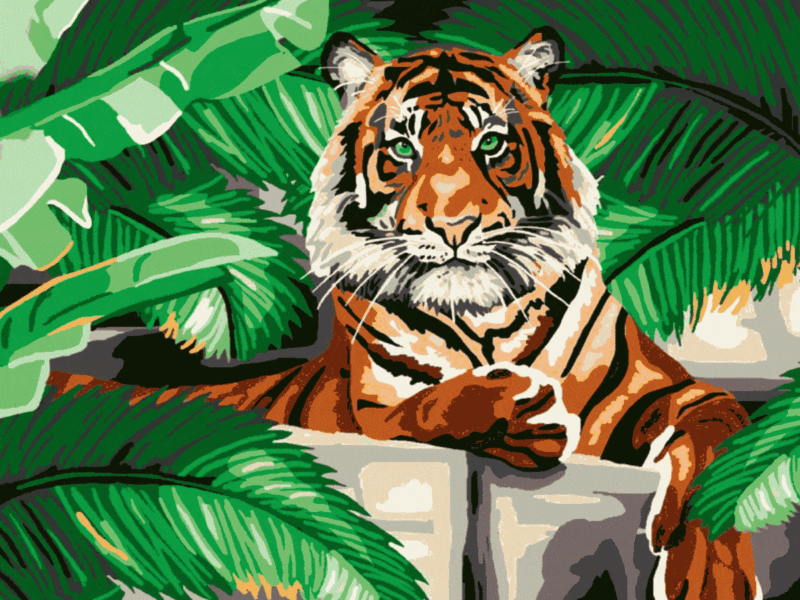 tigris a pálmalevelek között kivarrható gobelin (mg 138)