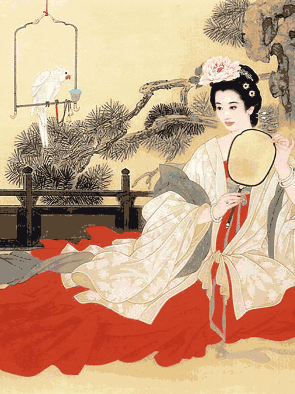 japán hölgy fehér papagájjal kivarrható gobelin (mg 150)