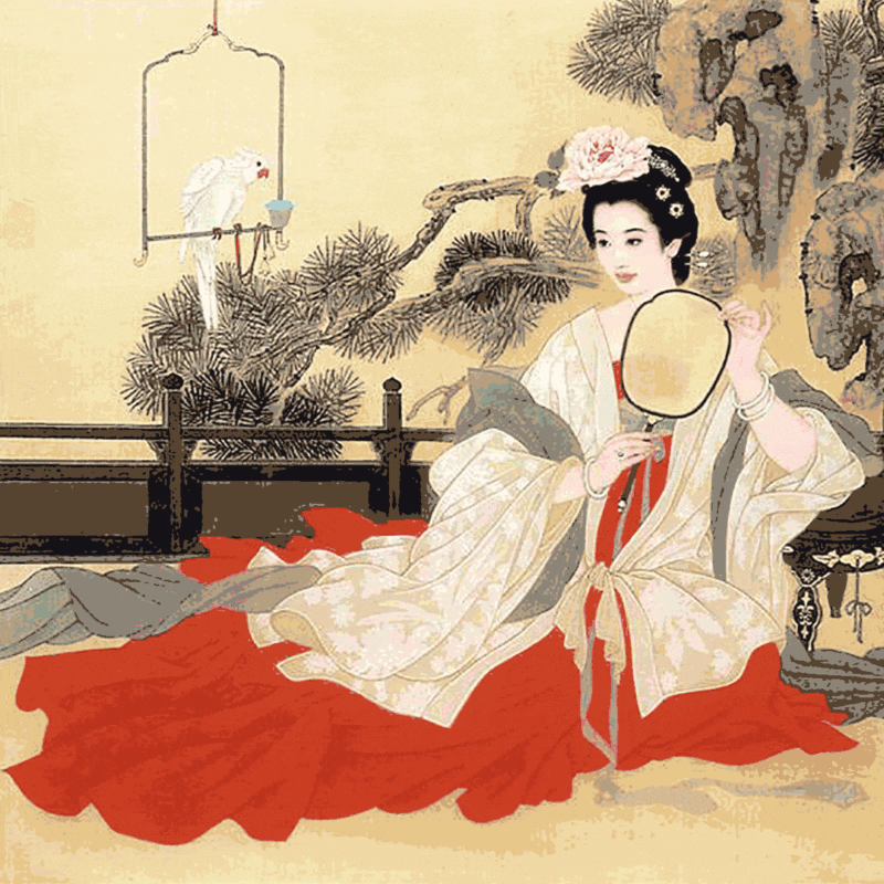 japán hölgy fehér papagájjal kivarrható gobelin (mg 150)