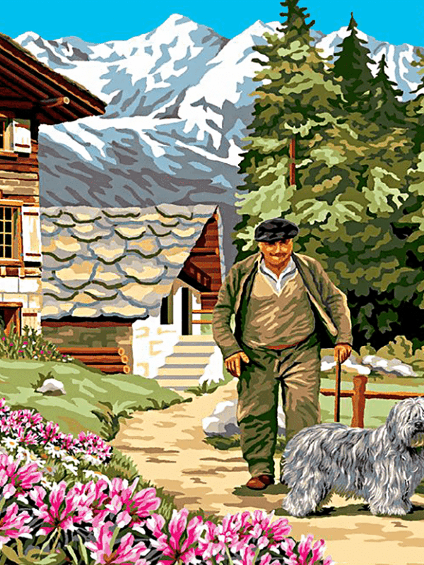 gazda a kutyáival kivarrható gobelin alap (mg 639)