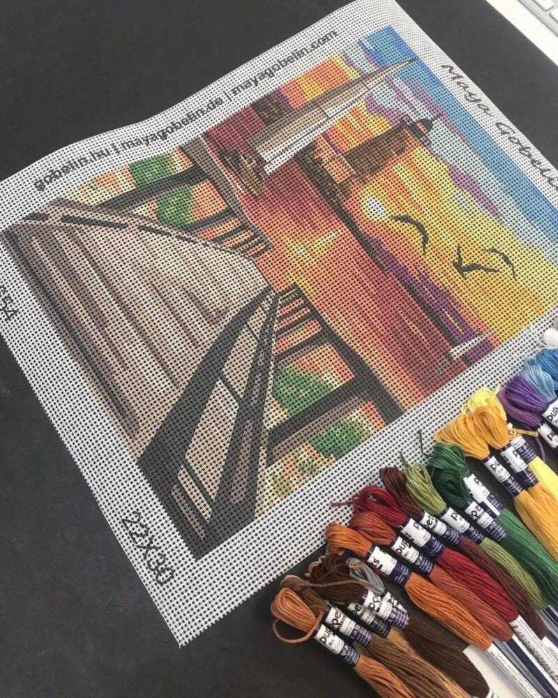világítótorony a naplementében kivarrható gobelin (mg 654)