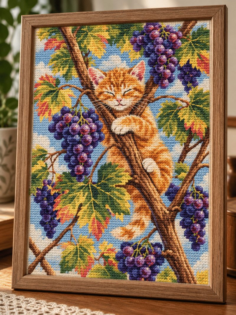 vörös kismacska a szőlőágon (mg 1252)